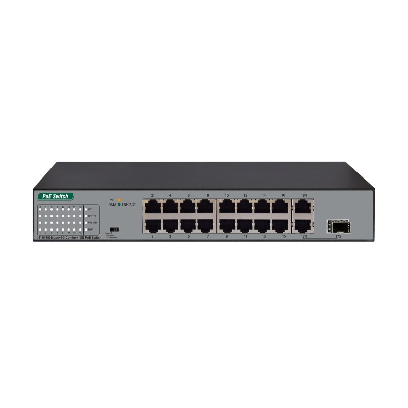 16*10/100Mbps+1G Combo +1GE PoE Switch